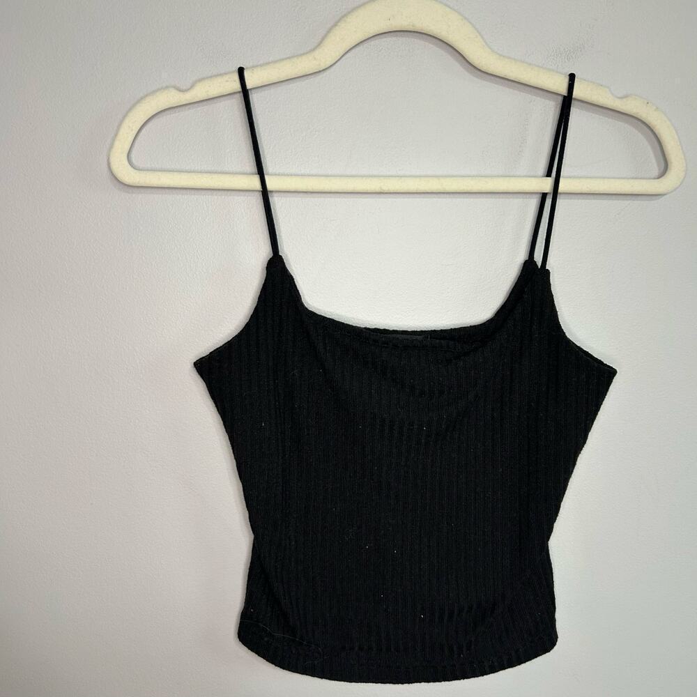 SHEIN Women’s Black Ribbed Cropped Spaghetti Strap Tank Top Women’s Size Small